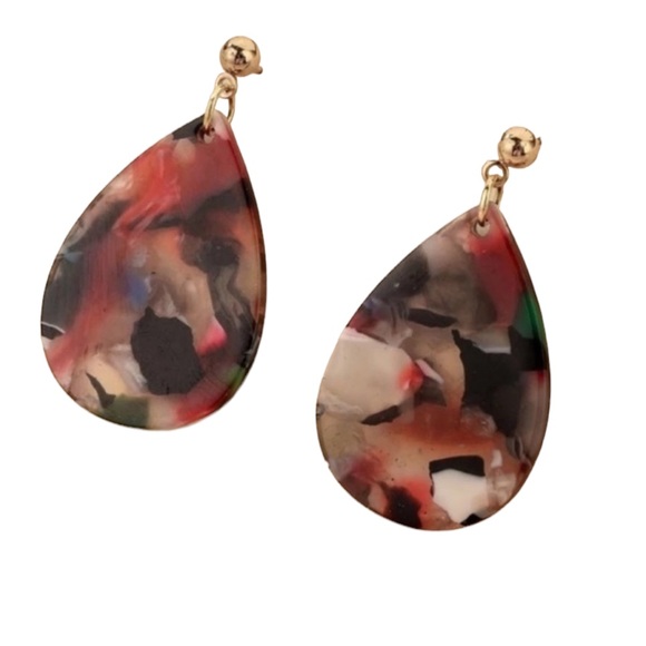 Jewelry - Color Splattered Acrylic Teardrop Shaped Earrings